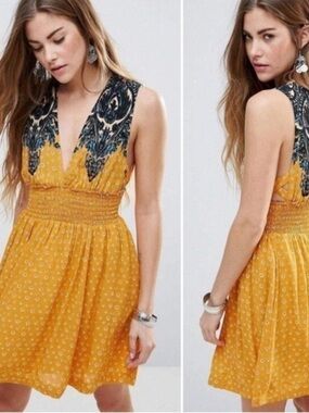 Free People mini dress in yellow